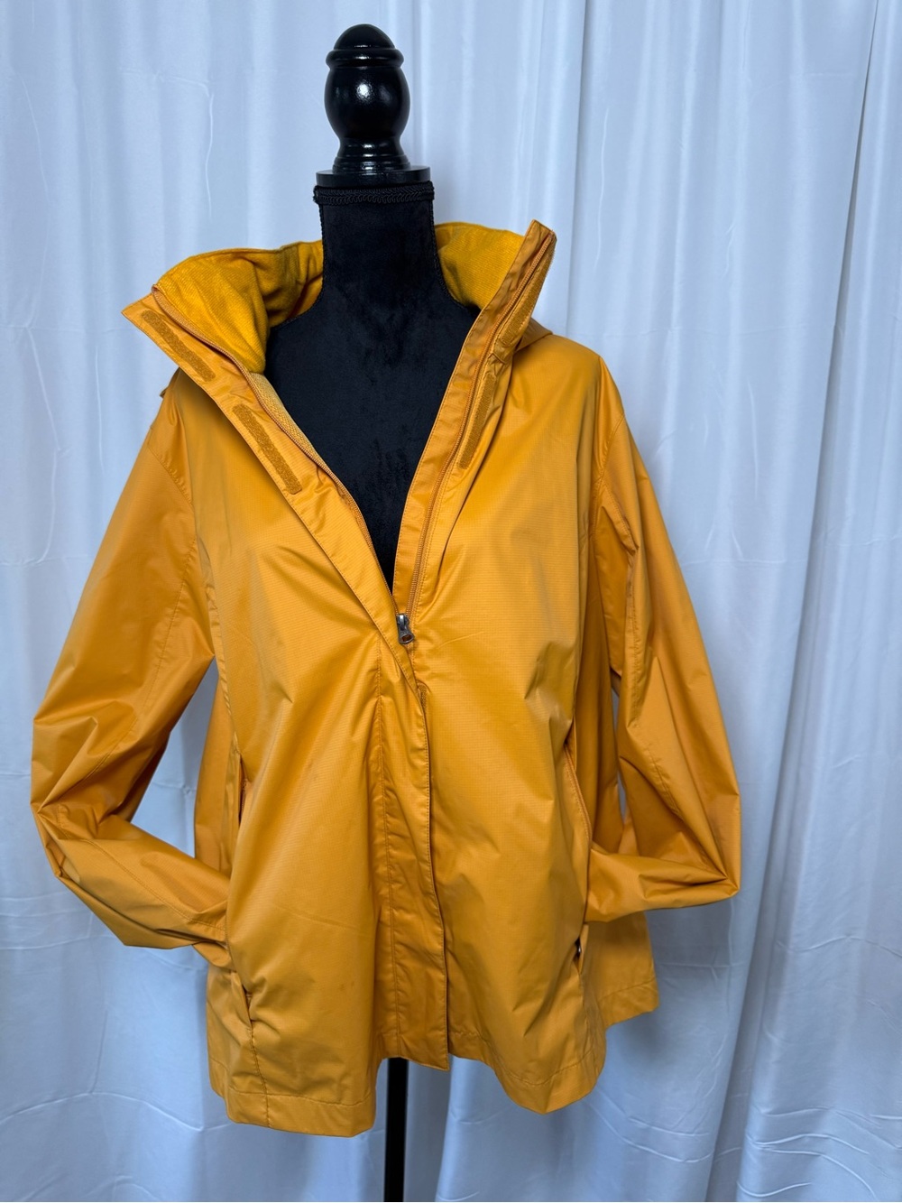 Swiss Tech Women's Plus 1X Mustard Yellow Packable Hood Rain Jacket Lightweight - Picture 2 of 12